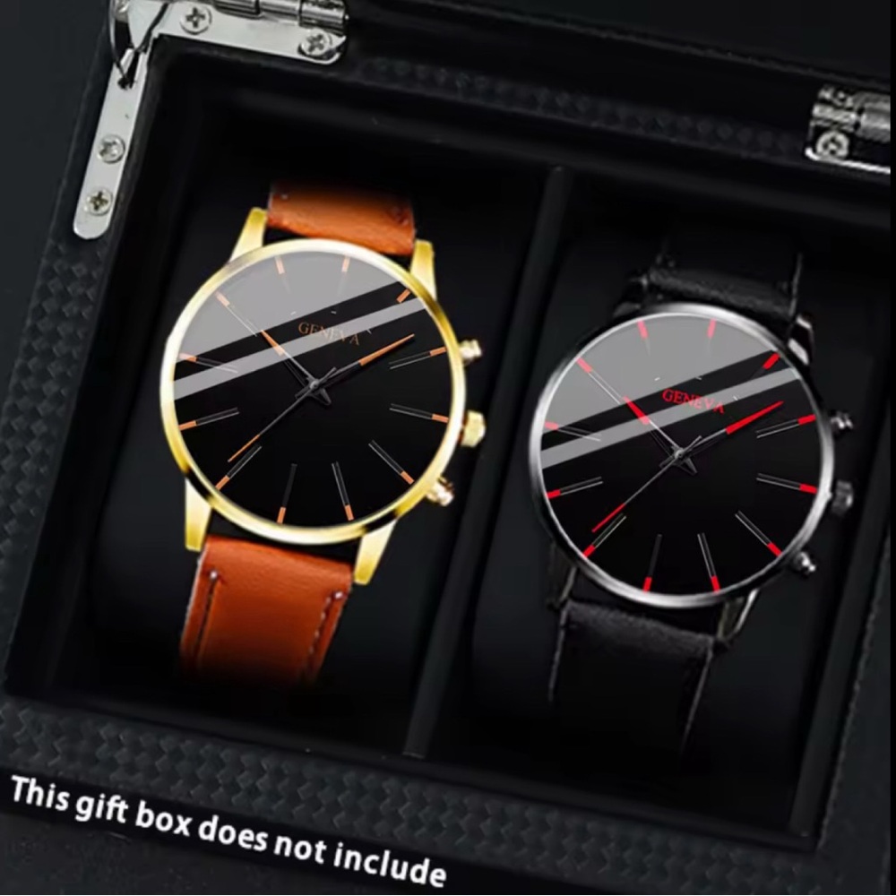 2PC Men’s Quartz Analog PU Leather Watch Brown/Black New